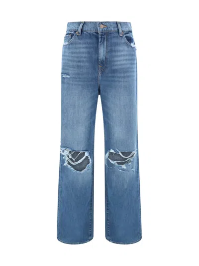 7 For All Mankind Wide Leg Cotton Jeans In Blue