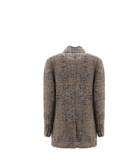Brunello Cucinelli Check Pattern Mohair Blazer Jacket In Brown
