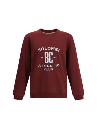 Brunello Cucinelli Maroon Techno Cotton Sweatshirt In Burgundy