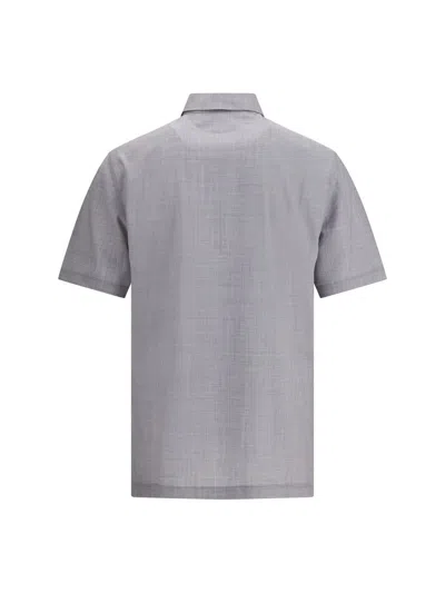 Brunello Cucinelli Men Virgin Wool Poplin Polo Shirt In Gray