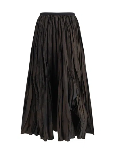 Sara Roka Crinkle-effect Design Pleated Midi Skirt In Black