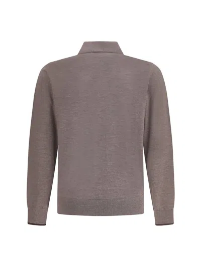 Cruna Knitted Long Sleeved Polo Shirt In Gray