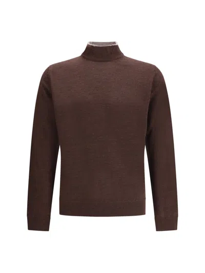 Cruna Mock-neck Long-sleeved Sweater In Brown