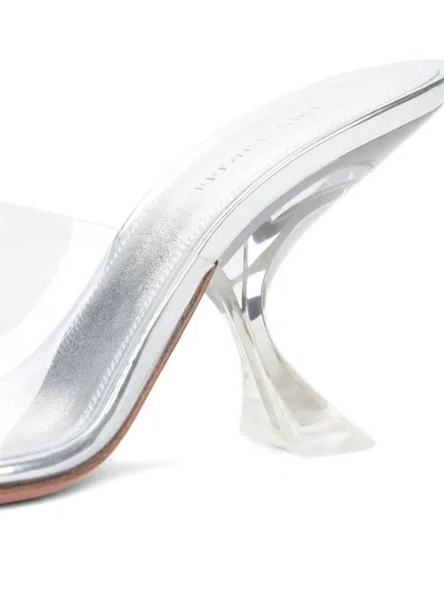 Amina Muaddi Metallic Open-toe Sandals With Sculptural Heel In Gray