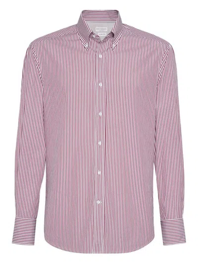 Brunello Cucinelli Man Shirt Burgundy Size M Cotton In Pink