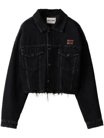 Miu Miu Long Sleeve Casual Denim Jacket In Black