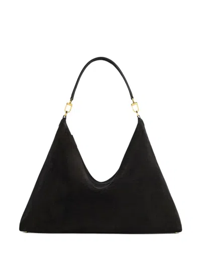 Totême Suede Leather Shoulder Bag With Detachable Handle In Black