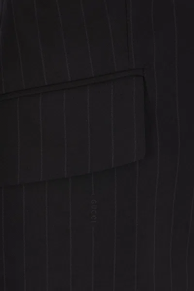 Gucci Pinstripe-pattern Double-breasted Jacket In Black