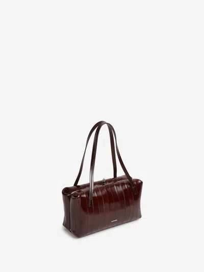 Jil Sander Paneled Cracked-leather Shoulder Bag In Brown