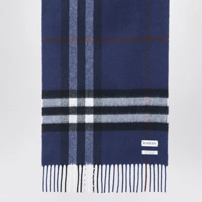 Burberry Cashmere Scarf Featuring Check Pattern And Fringe In Blue