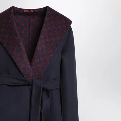 Gucci Reversible Blue/red Coat With Gg Pattern In Blue