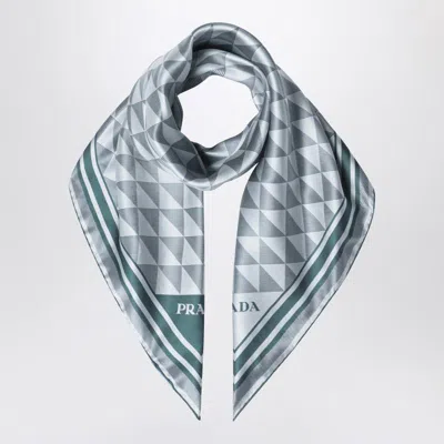 Prada Emerald Printed Twill Scarf 90x90 In Gray