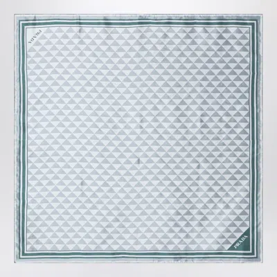 Prada Emerald Printed Twill Scarf 90x90 In Gray