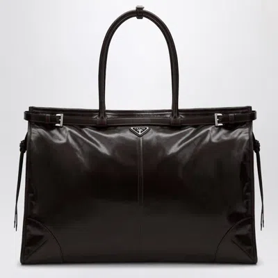 Prada Chocolate Leather Large Shopping Bag In Brown