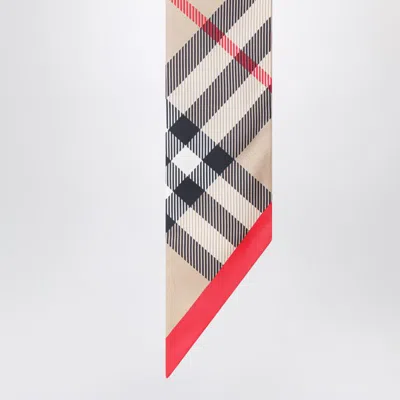 Burberry Thin Silk Scarf Check Beige Women In Multi