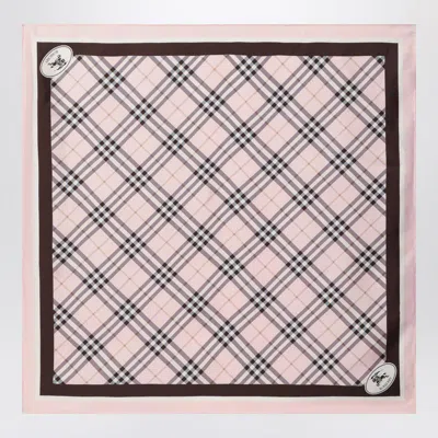 Burberry Square Silk Scarf Check Pattern In Pink