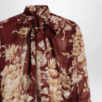 Dolce & Gabbana Chiffon Shirt With Rose Print In Brown