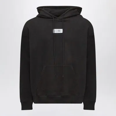 Mm6 Maison Margiela Mm6 By Maison Margiela Emblazoned Black Hoodie With Drawstring And Ribbed Finishes In Blue