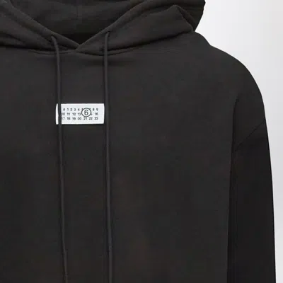 Mm6 Maison Margiela Mm6 By Maison Margiela Emblazoned Black Hoodie With Drawstring And Ribbed Finishes In Blue