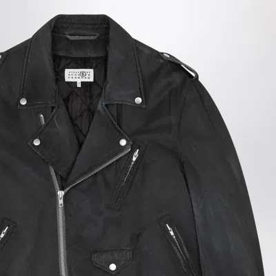 Mm6 Maison Margiela Men's Washed-effect Biker Jacket In Gray