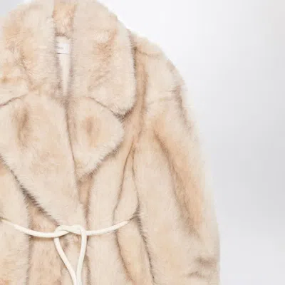 Sportmax Belted Faux Fur Coat With Long Sleeves In Neutral