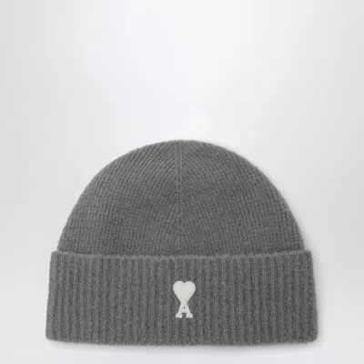 Ami Alexandre Mattiussi Ami Paris Ami De Coeur Grey Wool Beanie Men In Gray