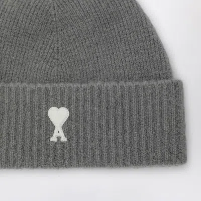 Ami Alexandre Mattiussi Ami Paris Ami De Coeur Grey Wool Beanie Men In Gray