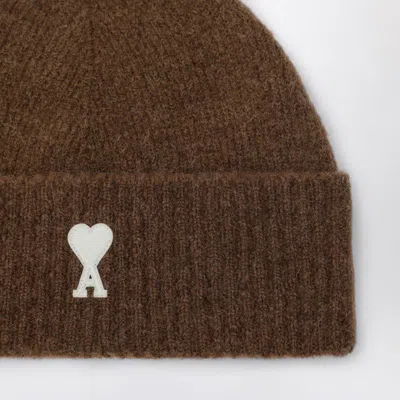 Ami Alexandre Mattiussi Ami Paris Ami De Coeur Brown Wool Beanie Men In Brown