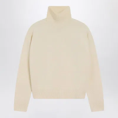 Ami Alexandre Mattiussi Ami Paris Ivory Ami Paris De Coeur Turtleneck Sweater In Neutral