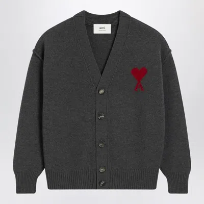 Ami Alexandre Mattiussi Ami Paris Ami De Coeur Heather Grey Wool Cardigan Men In Gray
