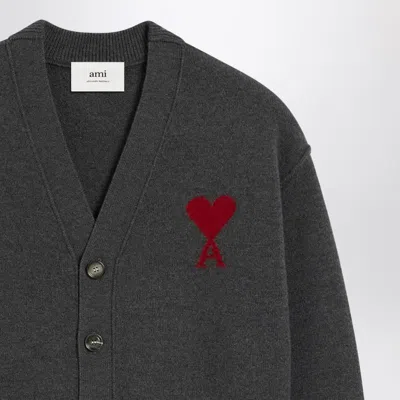 Ami Alexandre Mattiussi Ami Paris Ami De Coeur Heather Grey Wool Cardigan Men In Gray