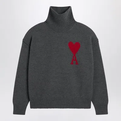 Ami Alexandre Mattiussi Ami Paris Grey Turtleneck Sweater Ami De Coeur Men In Gray