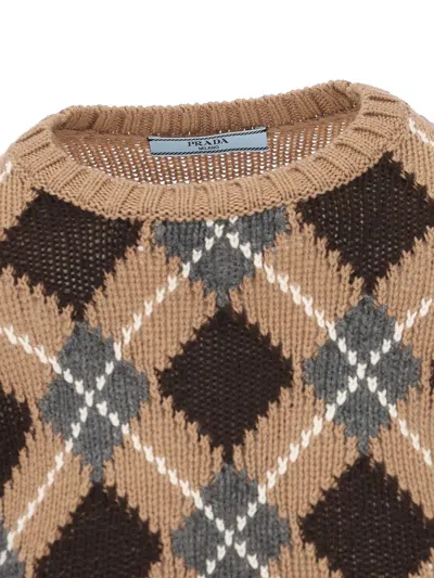 Prada Cashmere Sweater With Geometric Pattern In Animal Print