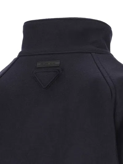 Prada Blue Wool And Cashmere Zip Jacket In Animal Print