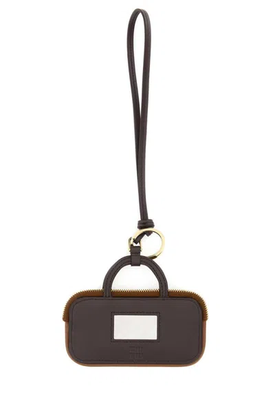 Miu Miu Women Caramel Leather Keyring In Brown