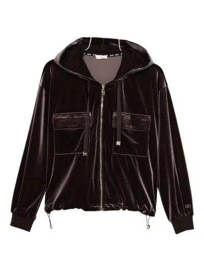 Liu •jo Velvet Zip-up Hoodie In Brown