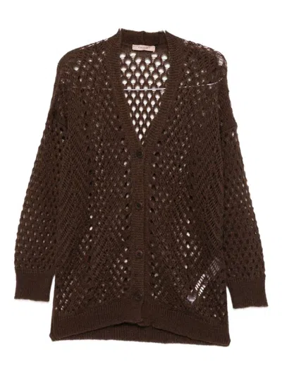 Twinset Button-front Open-knit Cardigan In Black