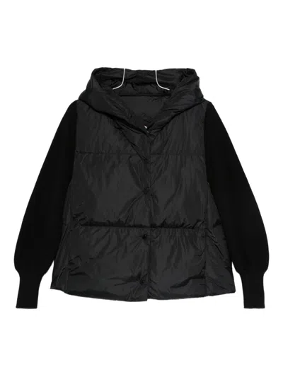 Canada Goose Short Down Jacket With Hood And Knit Sleeves In Blue