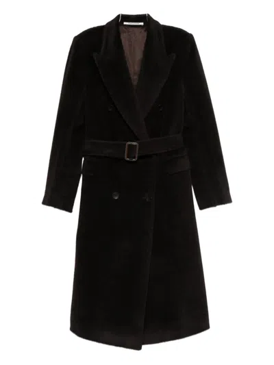 Tagliatore Long Double-breasted Wool Coat Belted Waist In Black