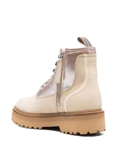 Woolrich Chunky Sole Leather Lace Up Ankle Boots In Neutral