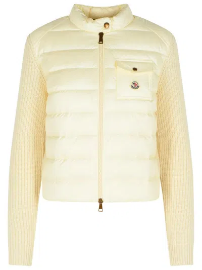 Moncler Virgin Wool Cashmere Blend Knit Cardigan In Neutral