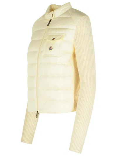 Moncler Virgin Wool Cashmere Blend Knit Cardigan In Neutral