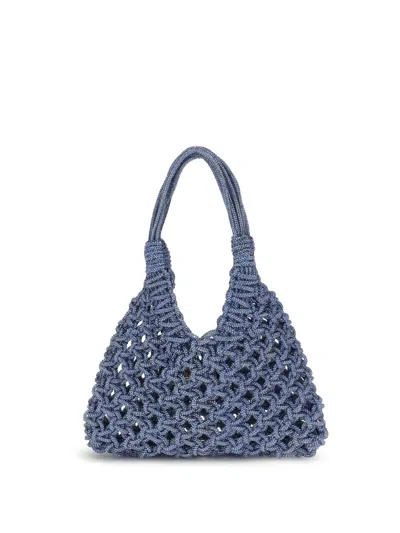 Hibourama Crystal-embellished Woven Shoulder Bag In Blue
