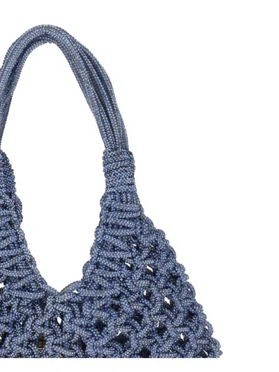 Hibourama Crystal-embellished Woven Shoulder Bag In Blue