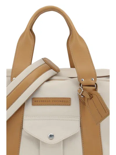 Brunello Cucinelli Grained Calfskin Street Bag In White