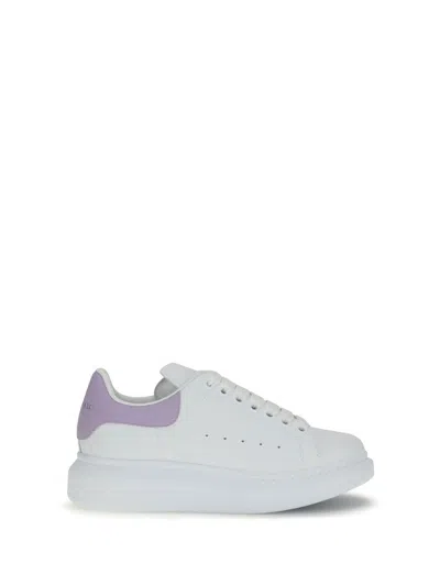 Alexander Mcqueen White Leather Sneakers With Lilac Leather Heel In White