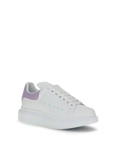 Alexander Mcqueen White Leather Sneakers With Lilac Leather Heel In White