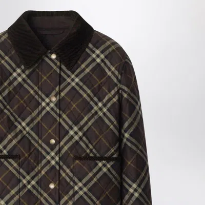 Burberry Cropped Quilted Nylon Jacket With Check Pattern Women In Green