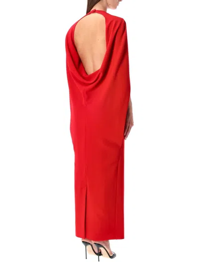 Alberta Ferretti Long Dress With Cape Style Sleeves In Red