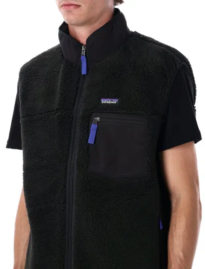 Patagonia Textured Fleece Vest With High Collar In Black